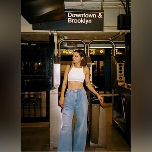 GRLFRND Chloe High Rise Pleated wide leg Denim Jeans 28